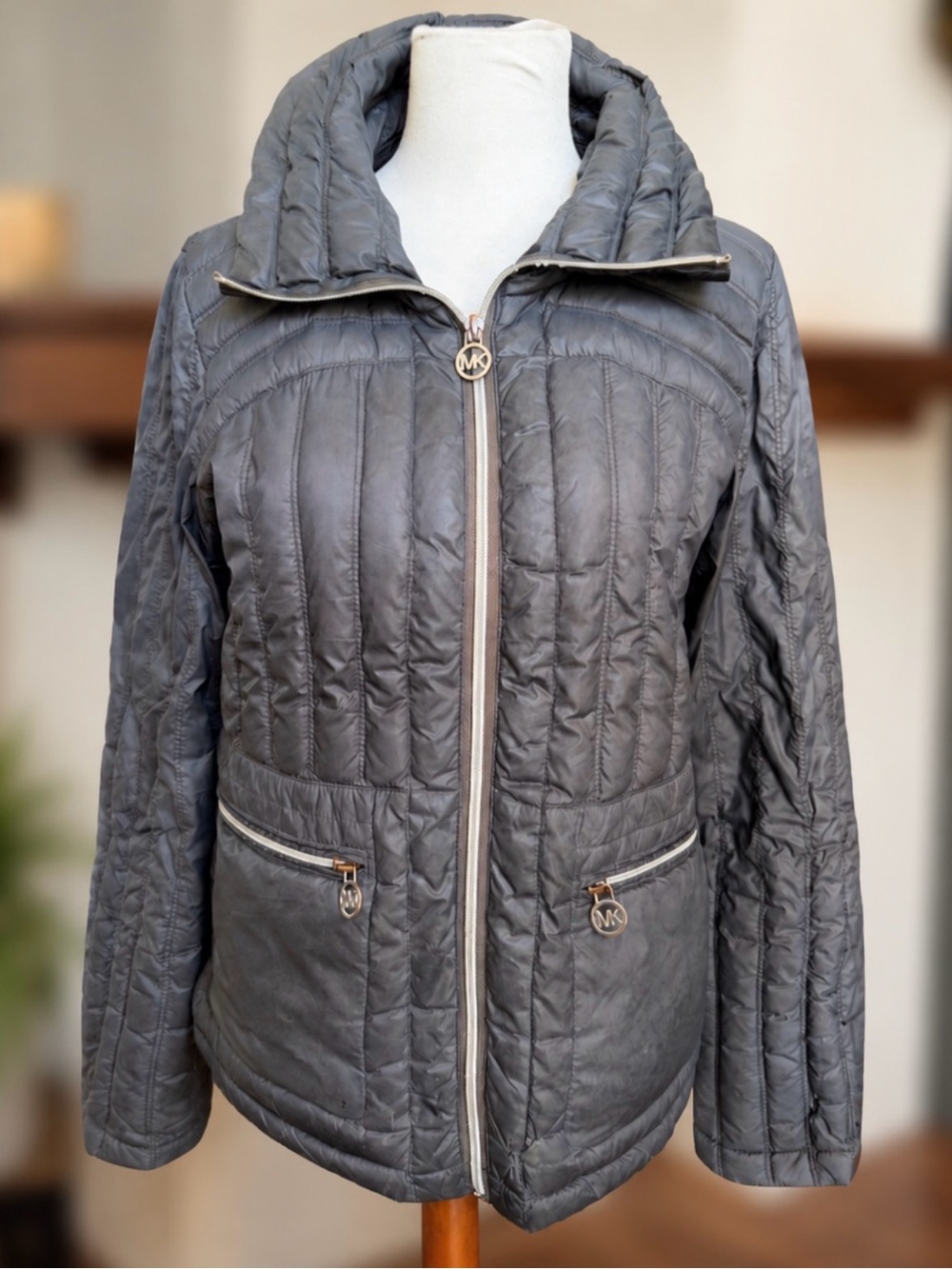 Michael Kors Packable Down Fill Quilted Puffer Jacket Gray | Size Small